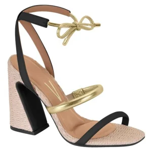 Sandalia Taco Ancho Vizzano Beige Negro