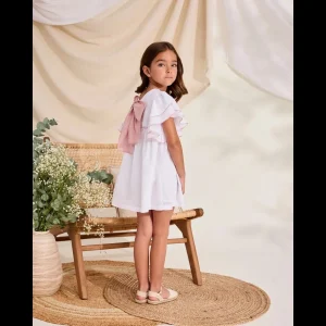 VESTIDO DE NIÑA PLUMETI BLANCO CON VOLANTES EN LA MANGA